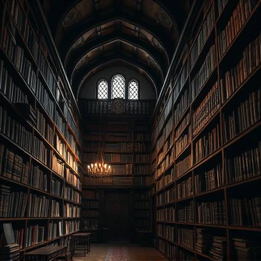 Aperäu du lieu de tournage: Bibliothèque ancienne avec étagères remplies de livres